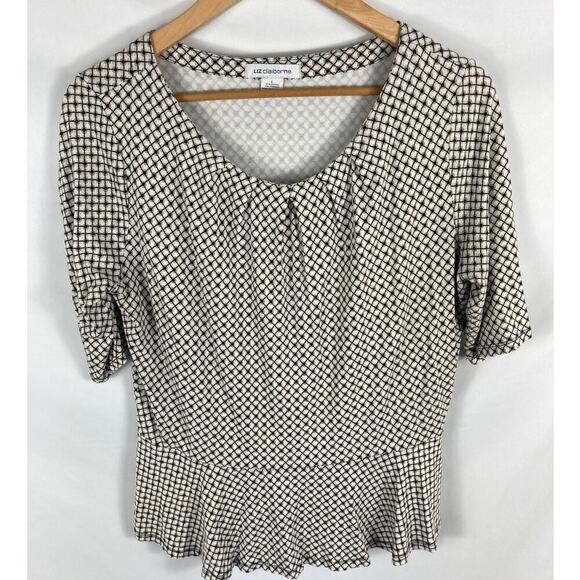 Liz Claiborne Tops - Liz Claiborne Short Sleeve Patterned Peplum Bottom Blouse Size Large